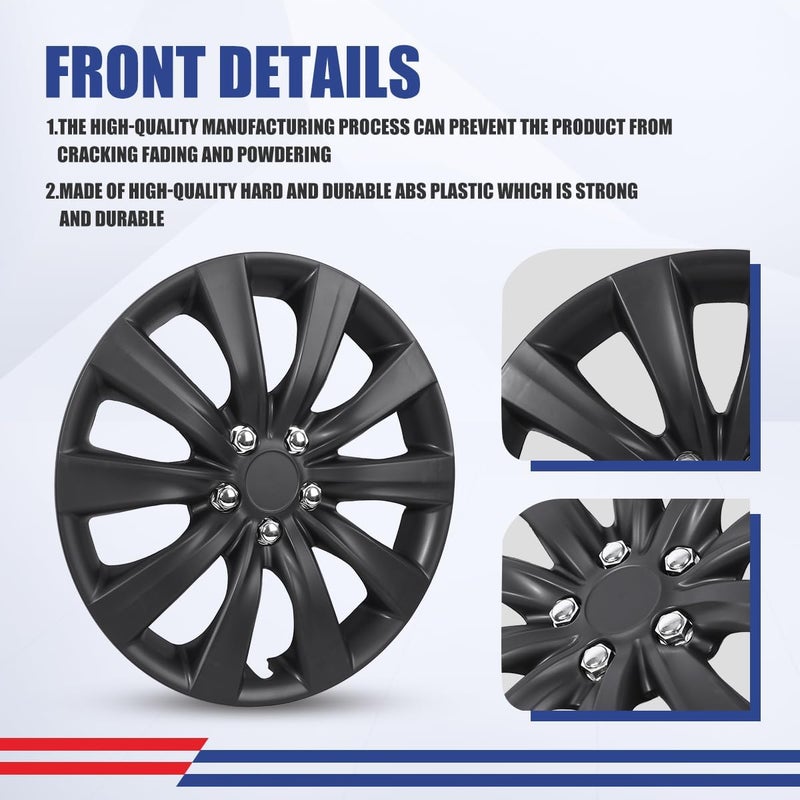 Winjet Hubcaps 16 Inch Wheel Covers for [2009-2025 Toyota Corolla] & [2009-2014 Toyota Matrix], Heavy Duty ABS Material, Only Compatible with Iron Hub - Steel Wheels (16 Inch Set of 4, Black Matte) - Image 4